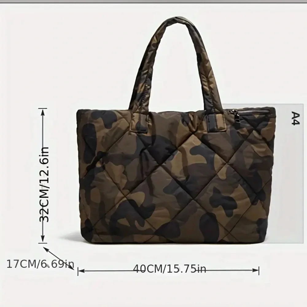Camouflage Padded Tote Bag, Large Capacity Shoulder Bag, & pouch set NWT - Picture 7 of 7